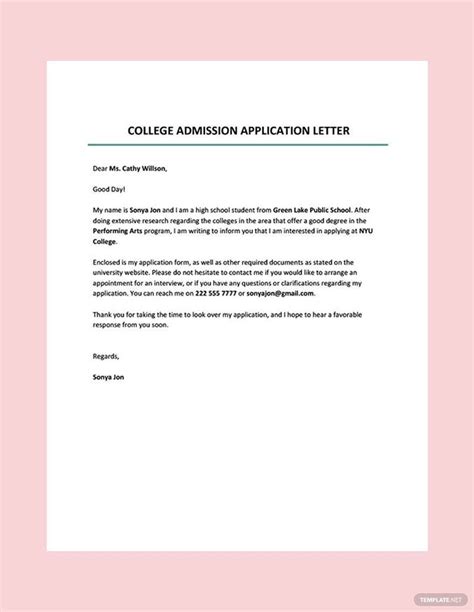 College Admission Application Letter Template - Download in Word, Google Docs, PDF, Apple Pages ...