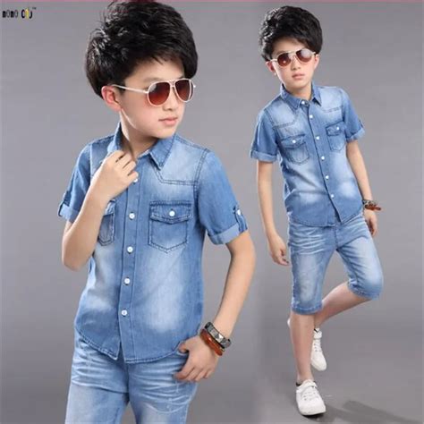 Aliexpress.com : Buy Denim Boys Clothing Set Summer Shirt & Pants Casual Short Sleeve Cotton ...