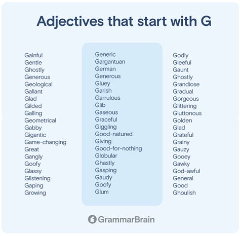 Big List of Adjectives That Start With G (Positive, Negative, Descriptive) | GrammarBrain