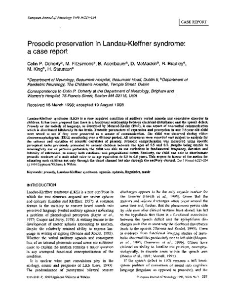 (PDF) Prosodic preservation in Landau-Kleffner syndrome: a case report ...