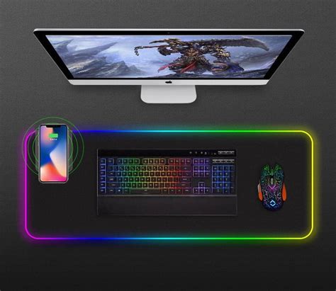 Fast 10W Wireless Charging Keyboard Mat RGB LED Light Gaming Mouse Pad with Wireless Charger ...