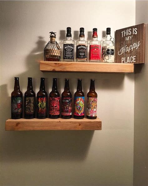 Wooden shelves for our liquor bottles and beer display! #kitchen ...