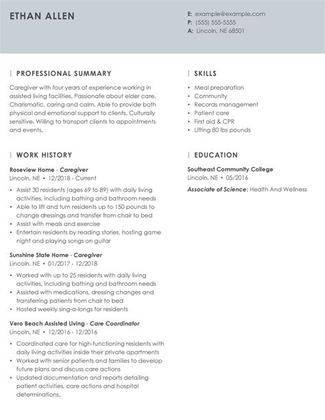 Professional Caregiver Resume Example + Tips | MyPerfectResume