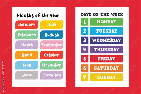 Days of The Week Educational Wall Art Poster, Months of The Year ...