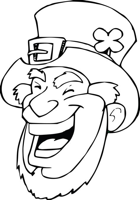 Free Clipart Of A Lineart Black and White Laughing Leprechaun Face