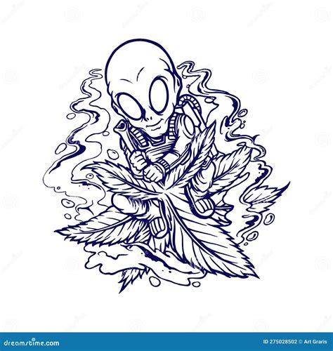 Flying Alien Astronaut with Cannabis Leaf Illustrations Silhouette Stock Vector - Illustration ...