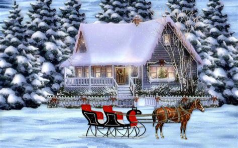 Winter Wonderland: A Christmas HD Wallpaper with Sleigh and Snowy Charm