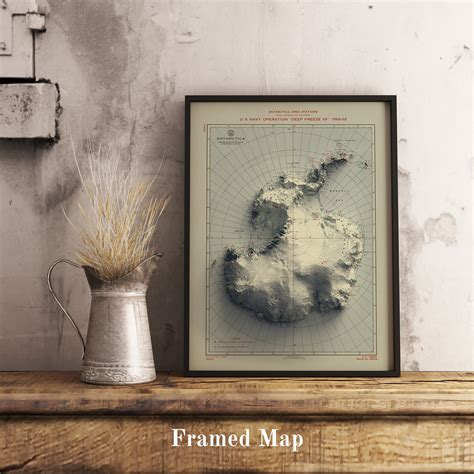 Map of Antarctica - Relief Map of Antarctica - Antarctica Vintage Map ...