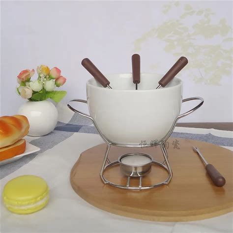 Ceramic Cheese fondue set cheese warmer chocolate pot on a metal stand ...