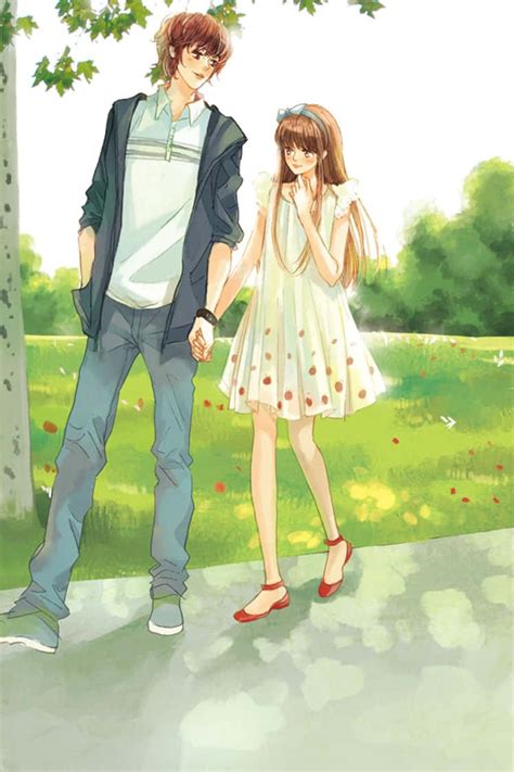 Download Romance Anime Couple Holding Hands Under Tree Wallpaper | Wallpapers.com