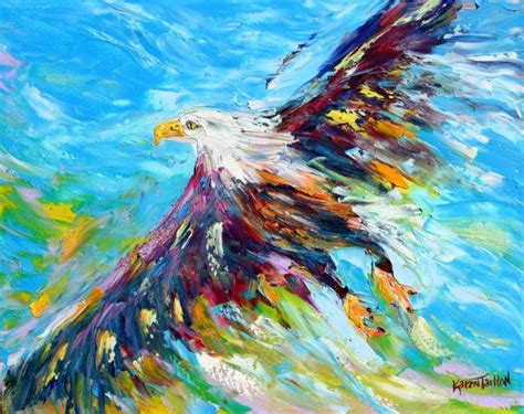 Original oil painting Bald Eagle abstract palette knife impressionism on canvas fine art by ...