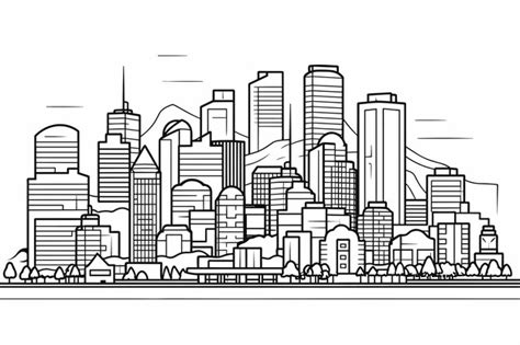 Premium Vector | Thin line style city panorama outline cityscape wide ...