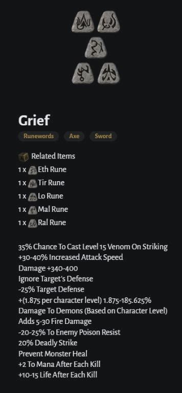Diablo 2 Resurrected (Ladder) - Unmade Grief Runeword, Video Gaming ...
