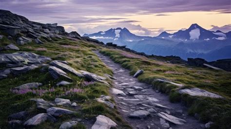 Premium AI Image | A photo of a rugged mountain path alpine landscape