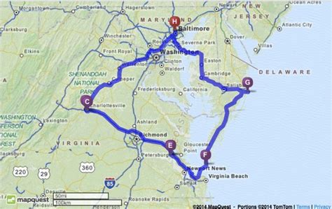 Maryland/Virginia Mini Road Trip Map