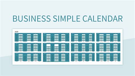 Business Simple Calendar Excel Template And Google Sheets File For Free ...