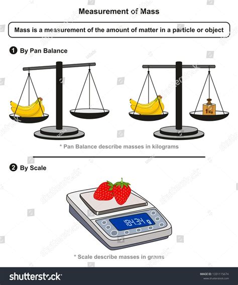 Measurement of Mass infographic diagram including pan balance measures in kilograms and scale ...