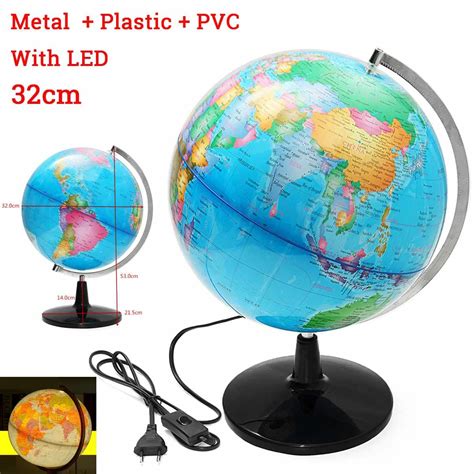 32CM LED Light Terrestrial World Globe Earth Map Geography Education Toy Map With Rotating Stand ...