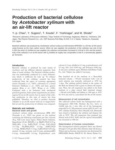 (PDF) Production of bacterial cellulose by Acetobacter xylinumwith an ...