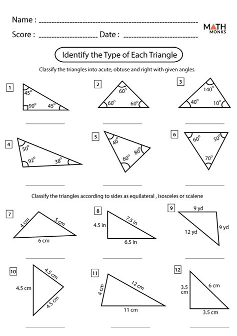 Worksheets Types Of Triangles