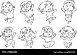 Children jump For Joy coloring Book Royalty Free Vector sketch template