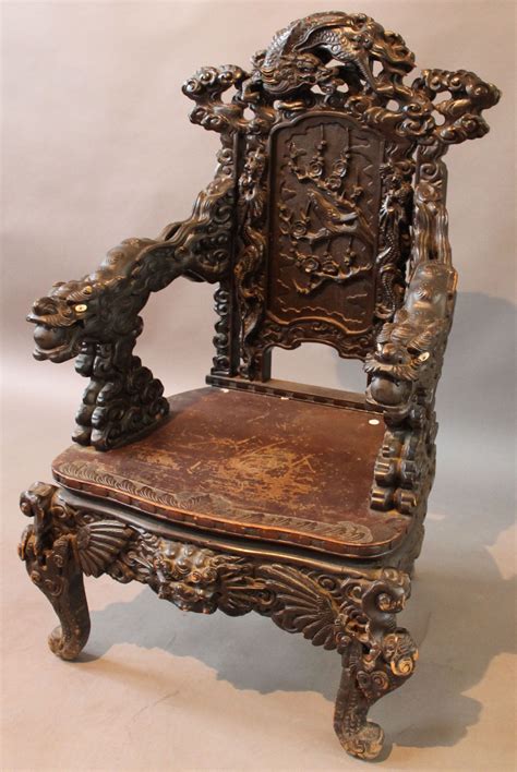 A Chinese carved Hongmu style 'dragon' throne chair, early to mid 20th century | Wood carving ...