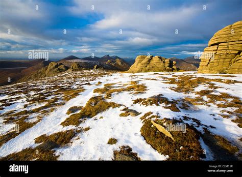 Granite tors at Slieve Binnian summit in winter, Mourne Mountains ...