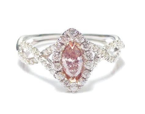 0.86ct Fancy Pink Diamond Engagement Ring GIA Marquise Hallo