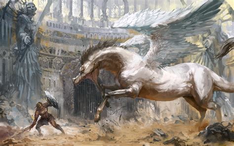 Man battling pegasus painting, Pegasus, fantasy art, artwork, hero HD ...