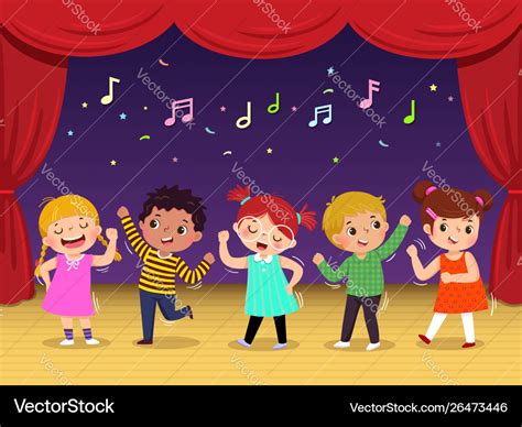 Group kids dancing and singing a song Royalty Free Vector