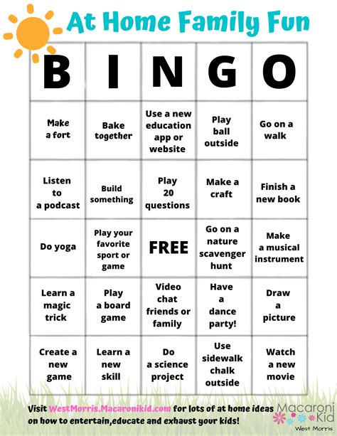 At Home Family Fun FREE BINGO Printable! | Macaroni KID West Morris