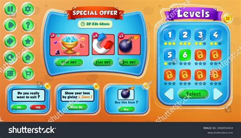 Bubble Shooter Game Ui Menu Popups Stock Vector (Royalty Free ...