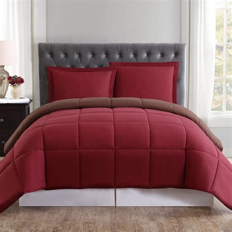 Truly Soft Everyday Reversible Comforter Set 3-Piece Burgundy and Brown Full and Queen Comforter ...