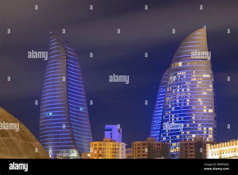 Flame Towers skyscrapers at night, Baku, Azerbaijan Stock Photo - Alamy