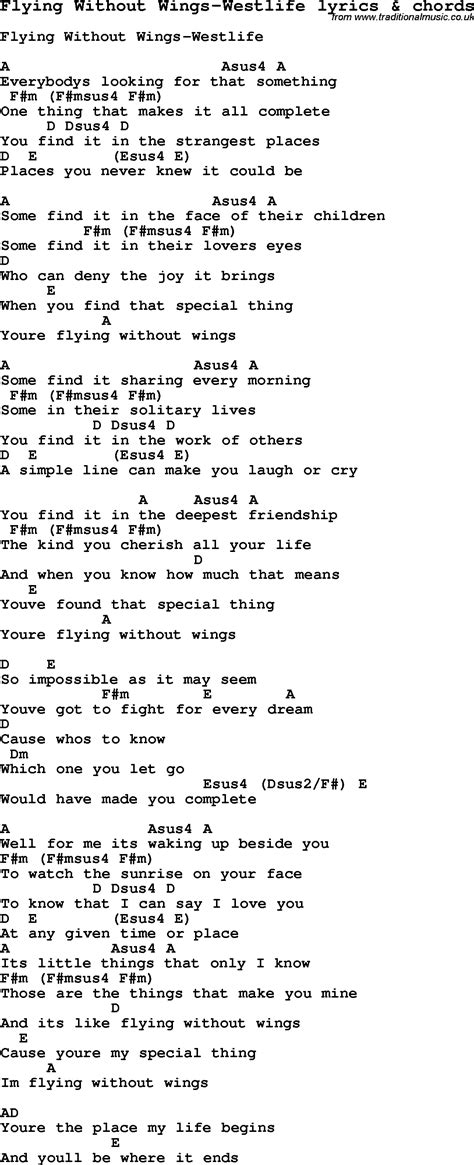 Love Song Lyrics for:Flying Without Wings-Westlife with chords.