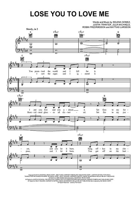 Lose You To Love Me" Sheet Music by Selena Gomez for Piano/Vocal/Chords ...