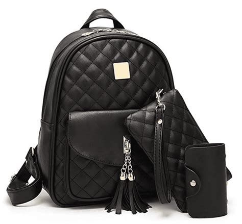 Women's Simple Design Fashion Quilted Casual Backpack Leather Backpack for Women, Black ...