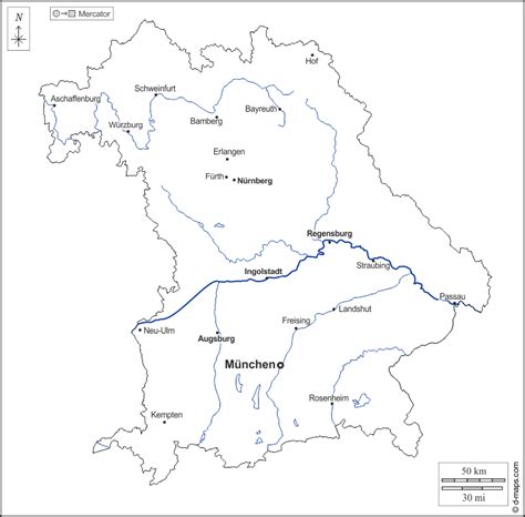 Bayern Karte Mit Städten Und Flüssen - goudenelftal