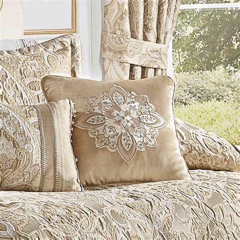 J Queen Sandstone Beige Square Embellished Decorative Throw Pillow 18 ...