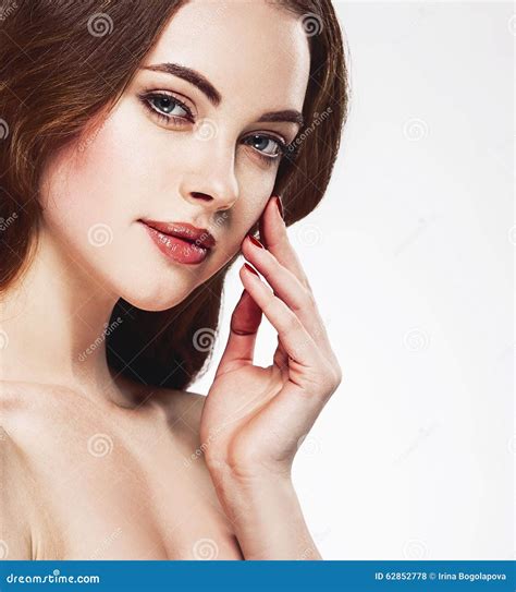 Beautiful Woman Face Close Up Portrait Studio on White Stock Photo - Image of cute, closeup ...