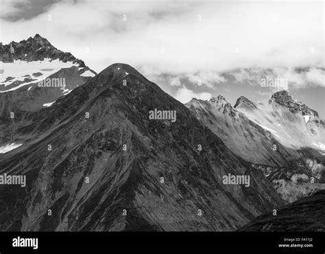 Five Mountain Tops In Black & White Inside Glacier Bay National Park ...