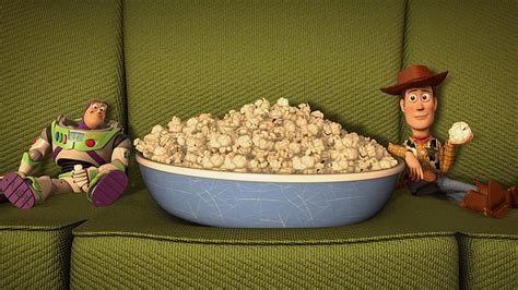 HD wallpaper: popcorn and toy figures, movies, Toy Story, animated movies, Pixar Animation ...