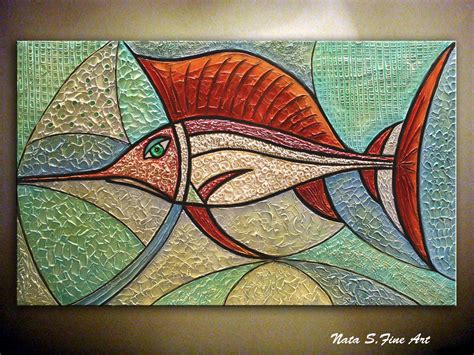 Modern Fish Painting Heavy Textured Art Large Abstract | Etsy in 2020 | Modern fish painting ...