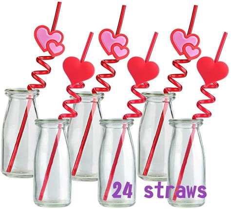 24 PCS Valentine Straws Crazy Loop Straws Red Heart Crazy Straws ...