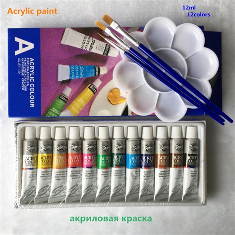 12 Colors Acrylic Paint Color Set for Artists 12 Tubes 12ML Nail Art Painting Drawing Tool Free ...