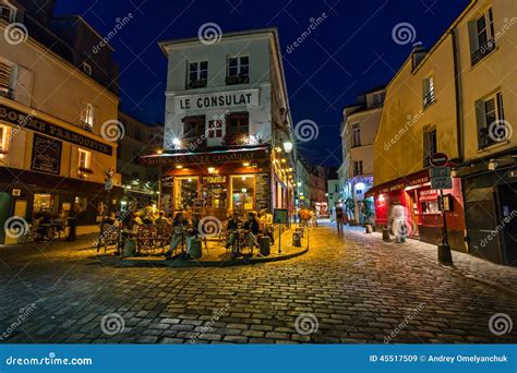 Romantic Paris Cafe On Montmartre In The Evening, Paris, France ...