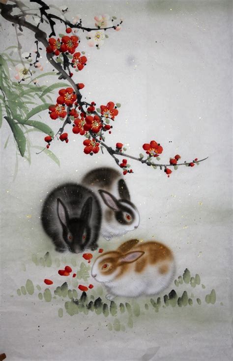 Rabbit - Chinese Painting by Mo Fan. There is plum blossom on the painting. | Chinese art ...