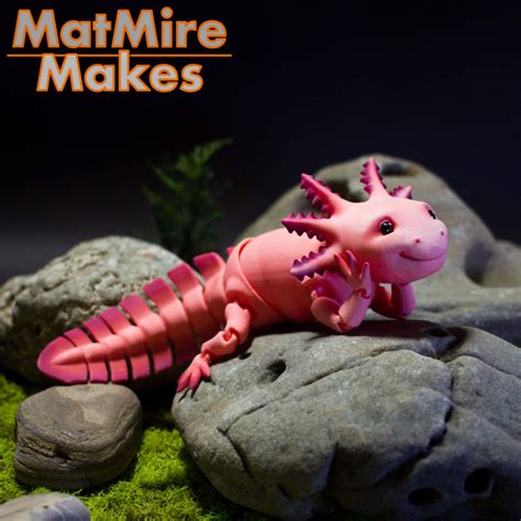 3D Printable Adorable Articulated Axolotl, Print-In-Place Body, Snap-Fit Head, Cute Flexi by ...