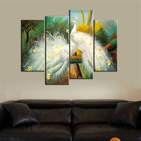 Animal Canvas Prints 4 Panels Wall Art Peacock Canvas Print Painting Peacock Landscape Canvas ...