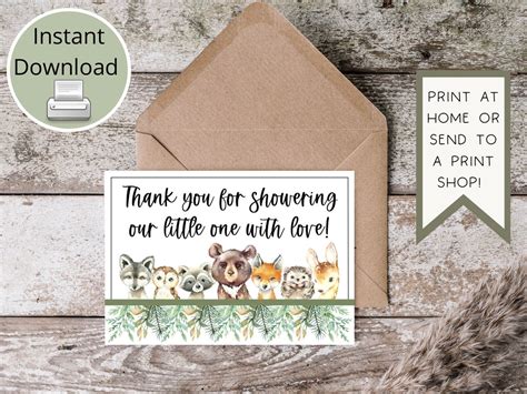 Woodland Animal Thank You Cards, Baby Shower Thank You Card Printables, Digital Download - Etsy